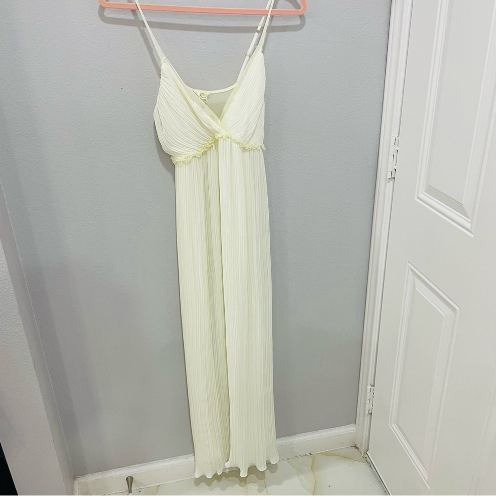 Flora White Ivory Pleated Sheer Maxi Slip Fairy Dress Womens Size L